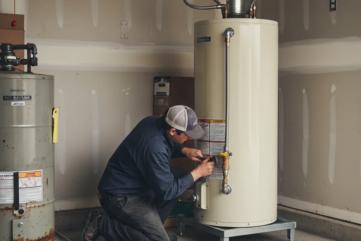 Water heater and shutoff valve replacement in Tecopa