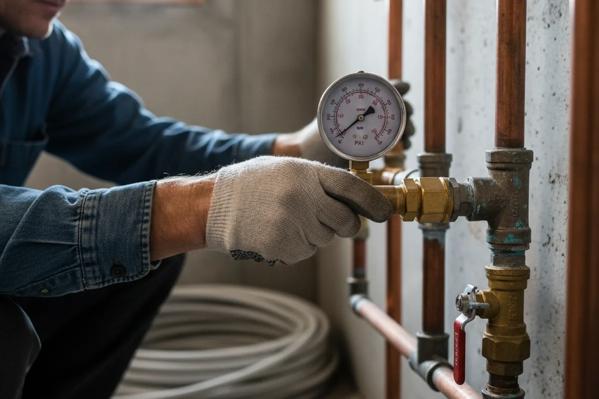 Pressure testing a repaired line during Water Line Repair in Tecopa